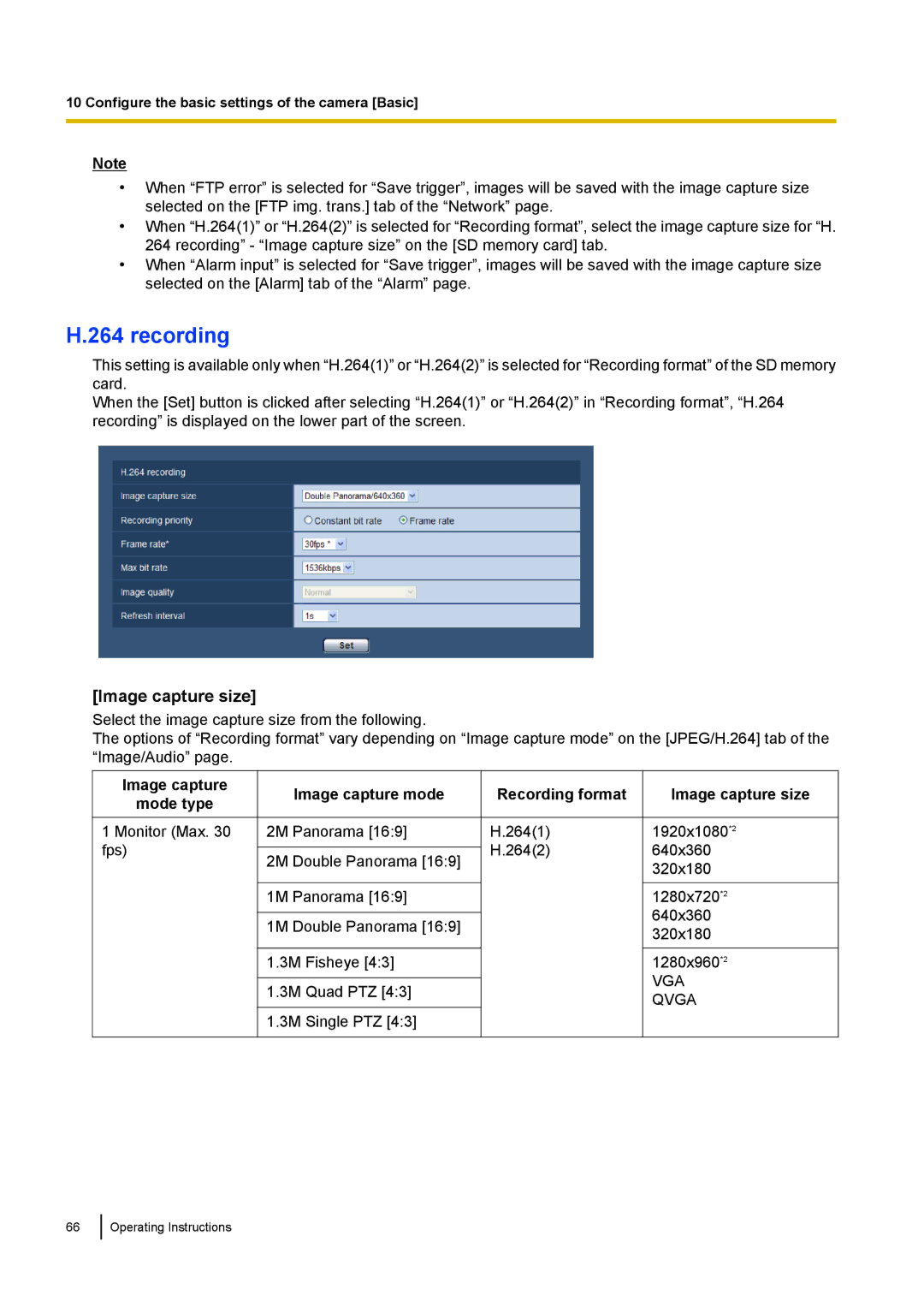 Panasonic WV-SF438E operating instructions Recording, Image capture Mode type 