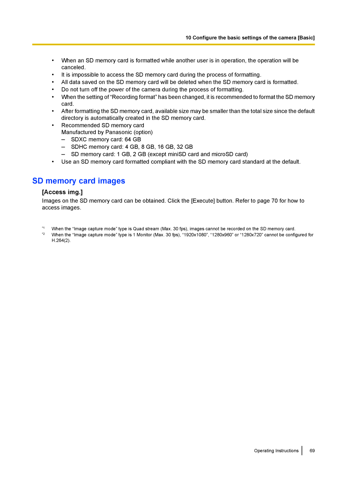 Panasonic WV-SF438E operating instructions SD memory card images, Access img 