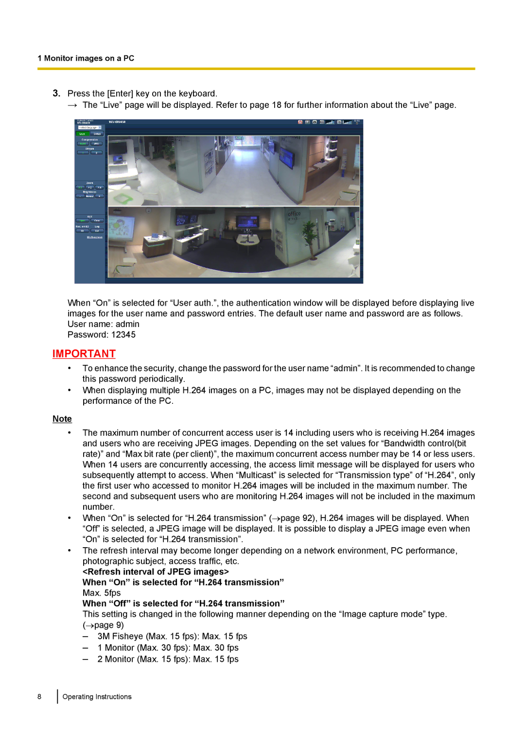 Panasonic WV-SF438E operating instructions Monitor images on a PC 