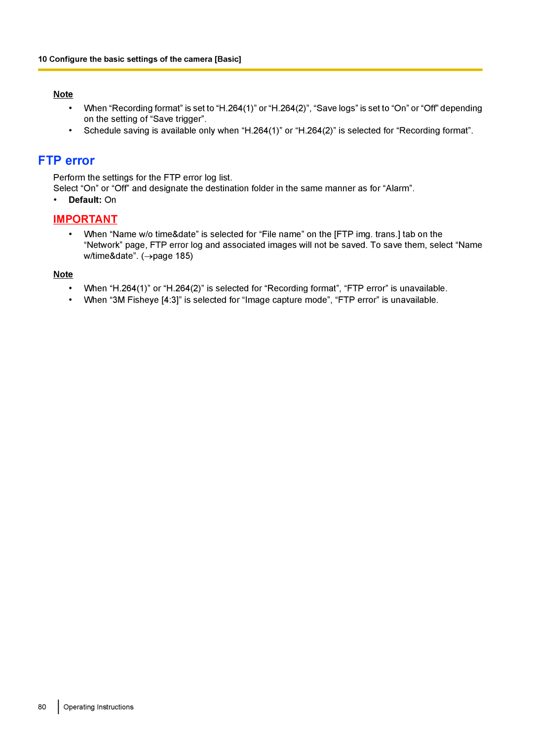 Panasonic WV-SF438E operating instructions FTP error 