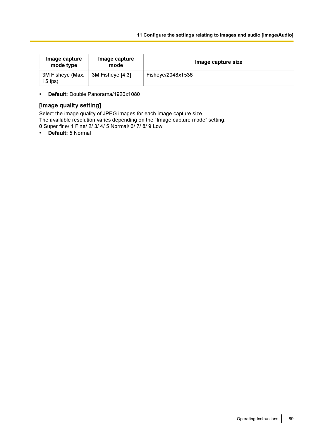 Panasonic WV-SF438E operating instructions Image quality setting, Default 5 Normal 