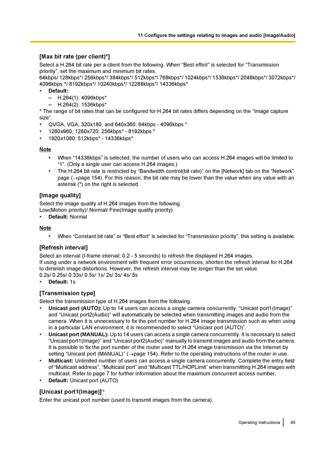 Panasonic WV-SF438E operating instructions Max bit rate per client, Transmission type, Unicast port1Image*2 