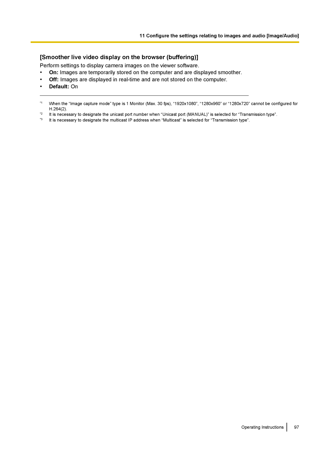 Panasonic WV-SF438E operating instructions Smoother live video display on the browser buffering, Default On 