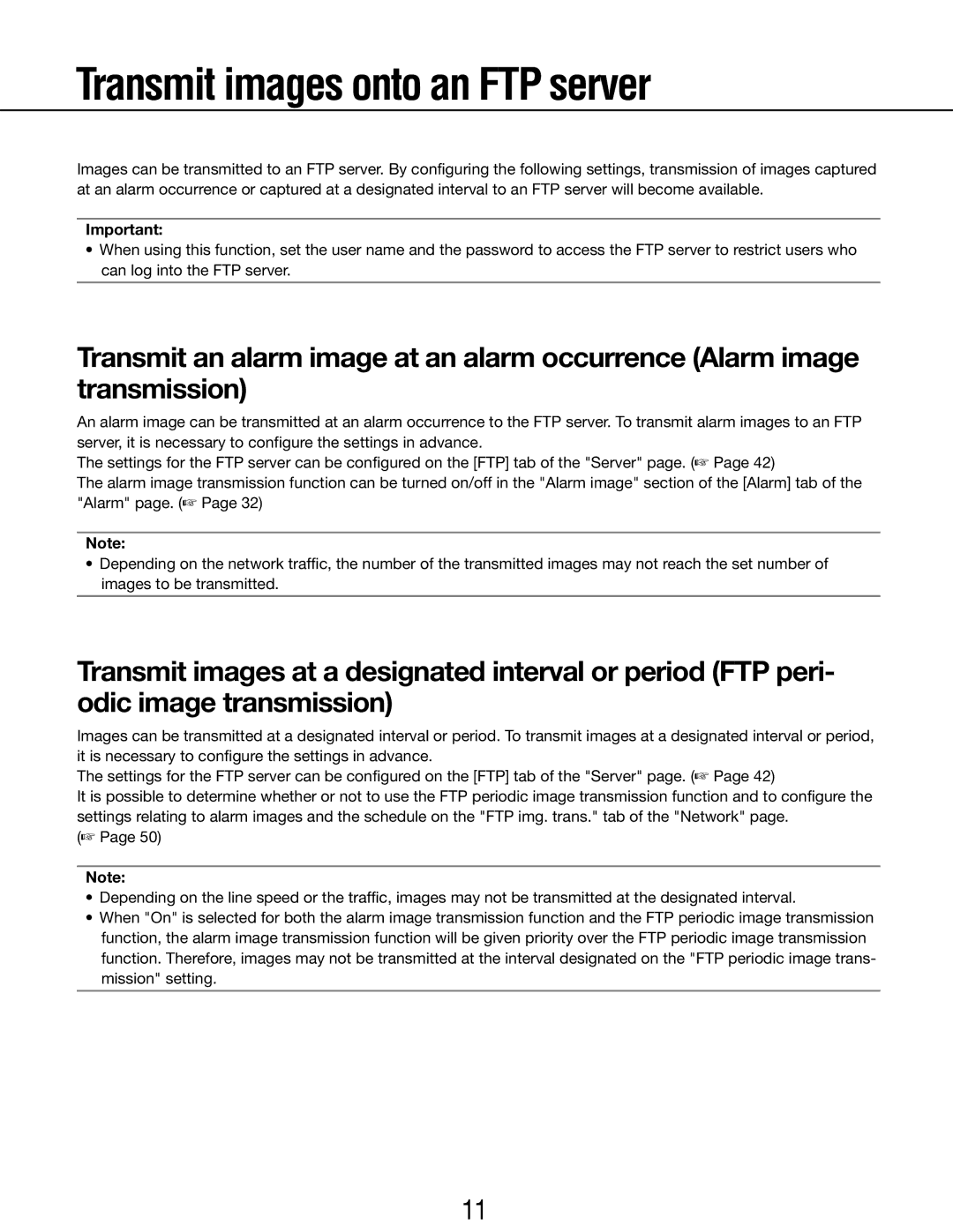 Panasonic WV-SP102E, WV-SP105E operating instructions Transmit images onto an FTP server 