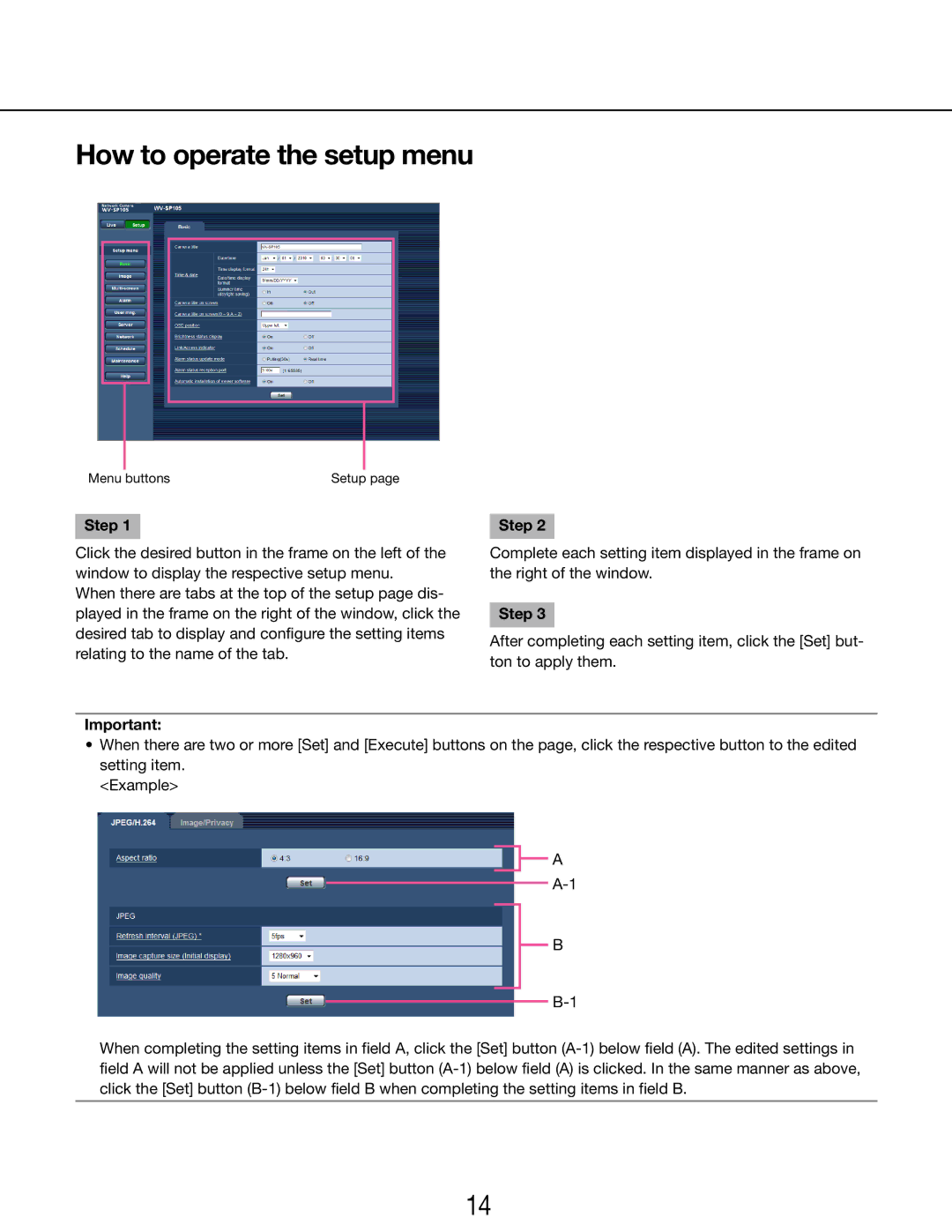 Panasonic WV-SP105E, WV-SP102E operating instructions How to operate the setup menu 