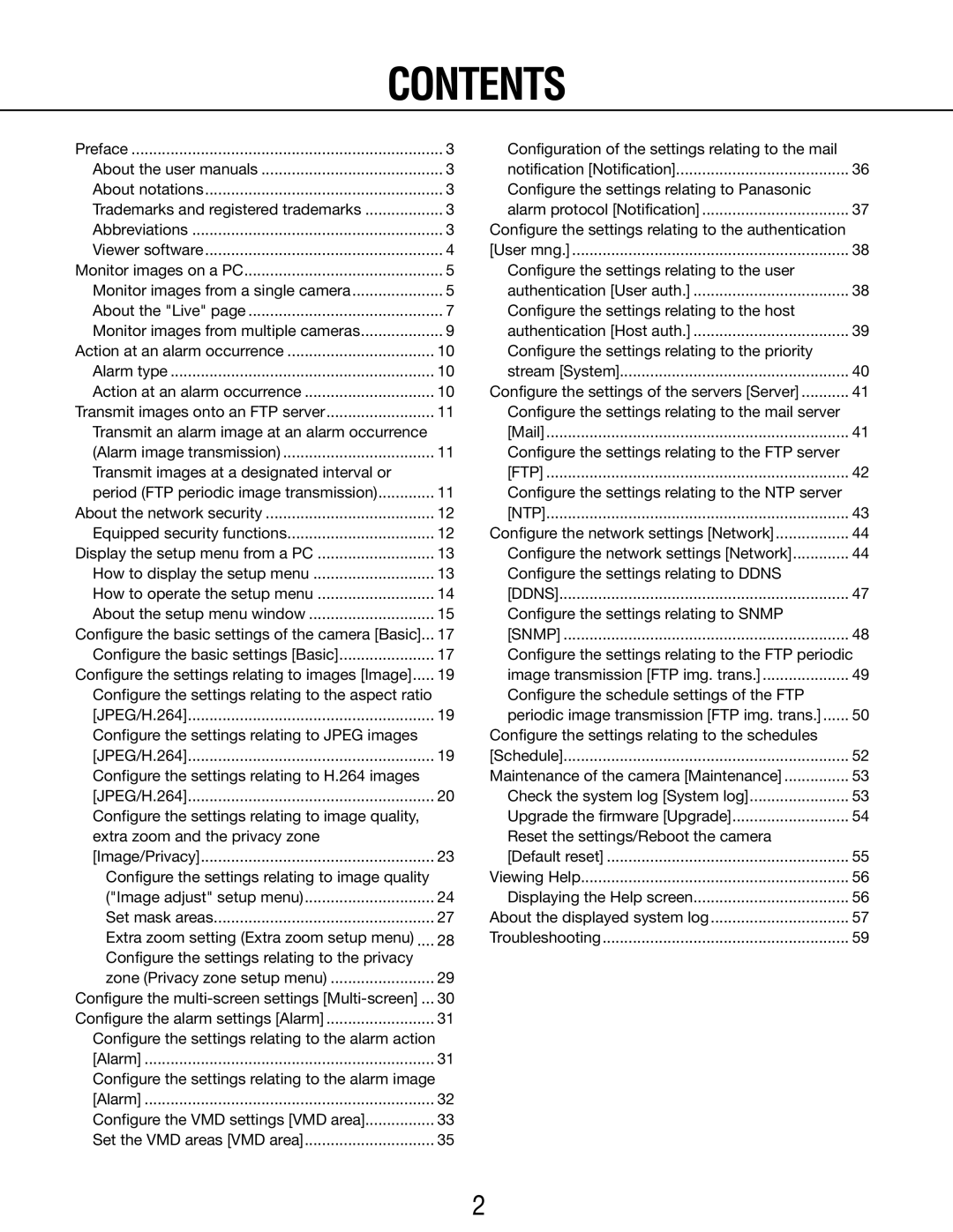 Panasonic WV-SP105E, WV-SP102E operating instructions Contents 