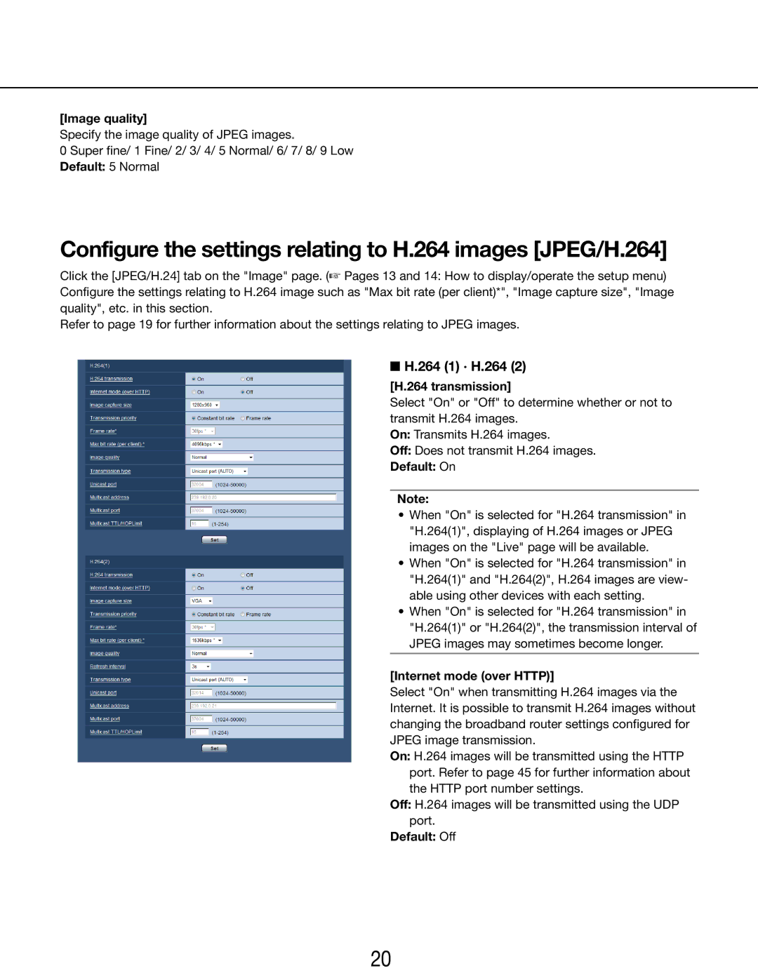 Panasonic WV-SP105E, WV-SP102E Configure the settings relating to H.264 images JPEG/H.264, 264 1 · H.264 