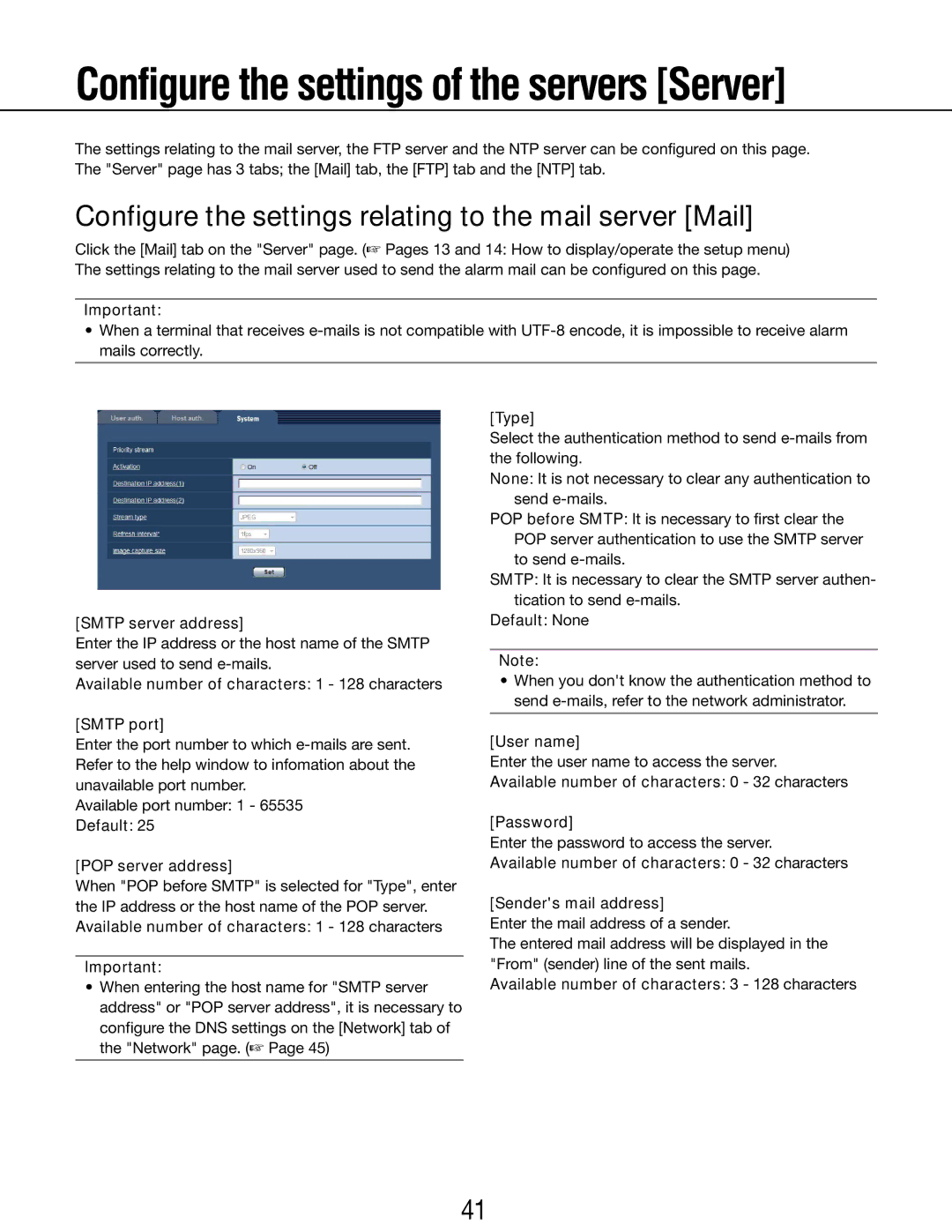 Panasonic WV-SP105E, WV-SP102E operating instructions Configure the settings relating to the mail server Mail 