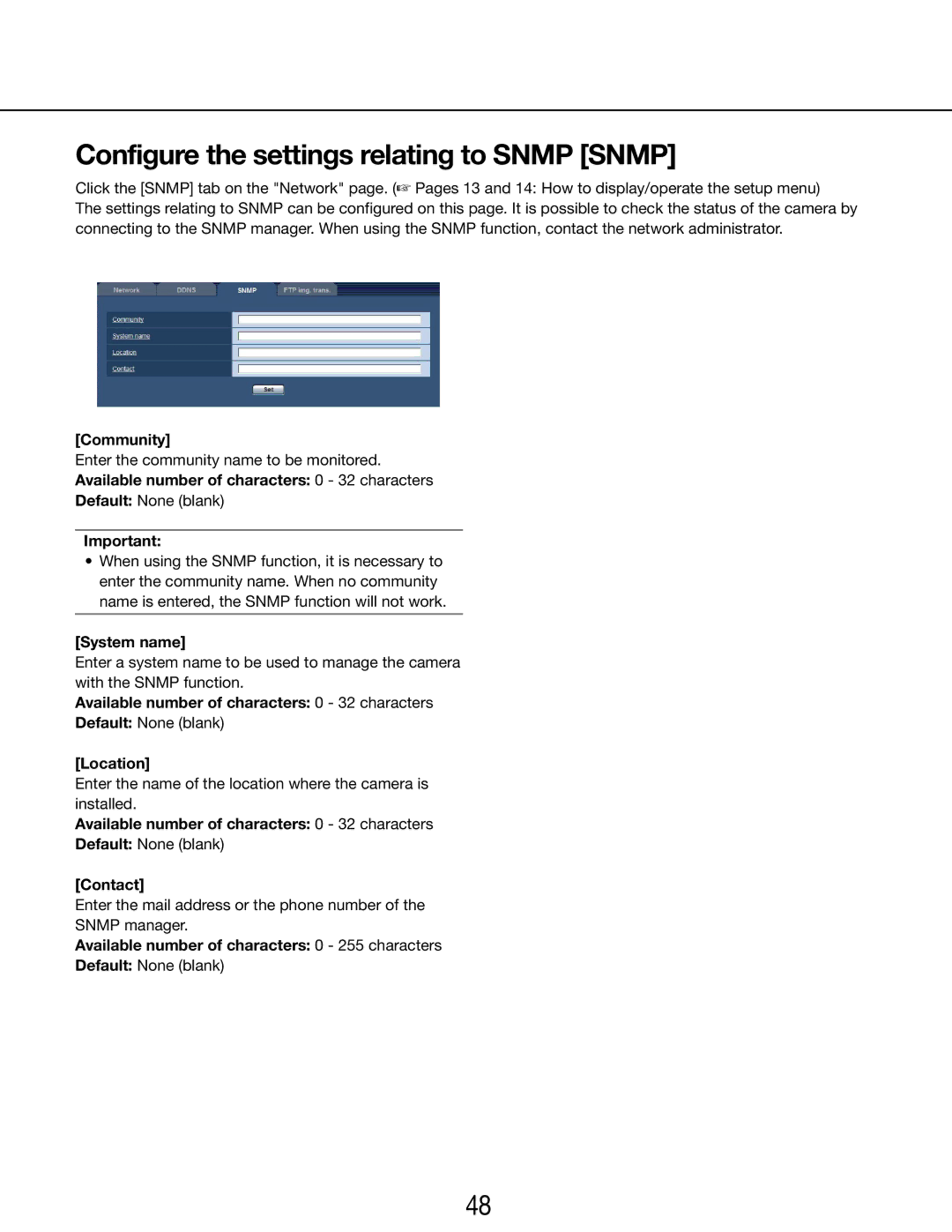 Panasonic WV-SP105E, WV-SP102E operating instructions Configure the settings relating to Snmp Snmp 