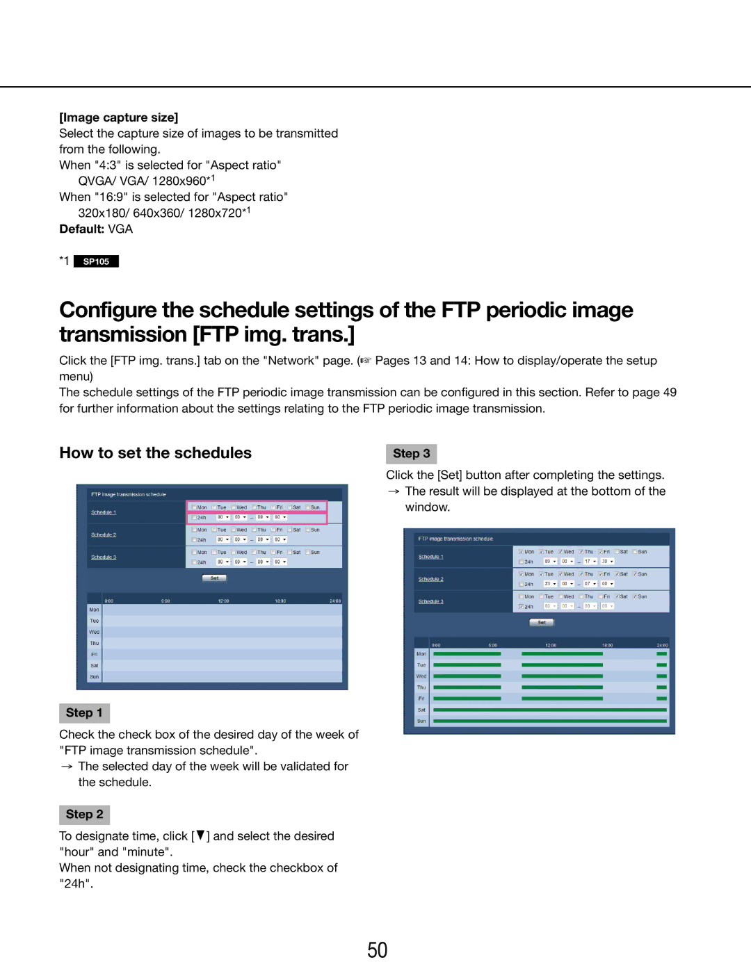 Panasonic WV-SP105E, WV-SP102E operating instructions How to set the schedules 