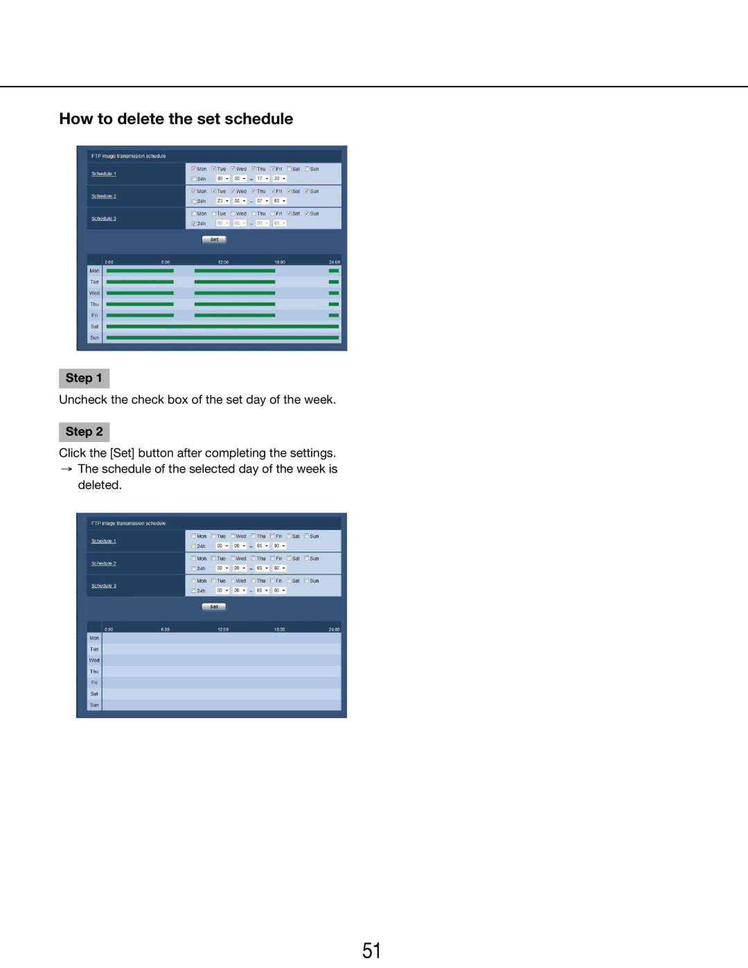 Panasonic WV-SP102E, WV-SP105E operating instructions How to delete the set schedule 