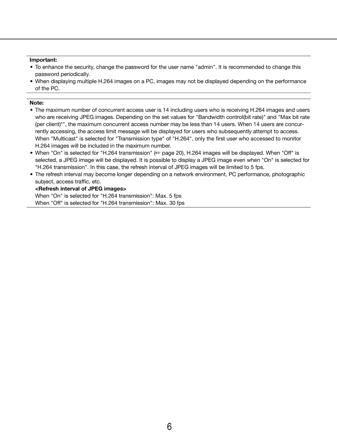 Panasonic WV-SP105E, WV-SP102E operating instructions Refresh interval of Jpeg images 