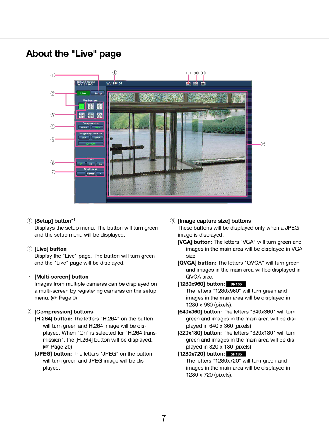 Panasonic WV-SP102E, WV-SP105E operating instructions About the Live 