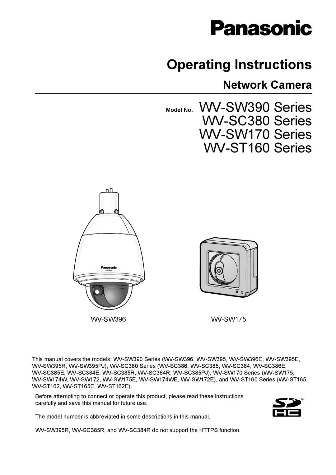 Panasonic WV-SW390, WV-SW170, WV-ST160, WV-SC380 operating instructions Operating Instructions, Network Camera 