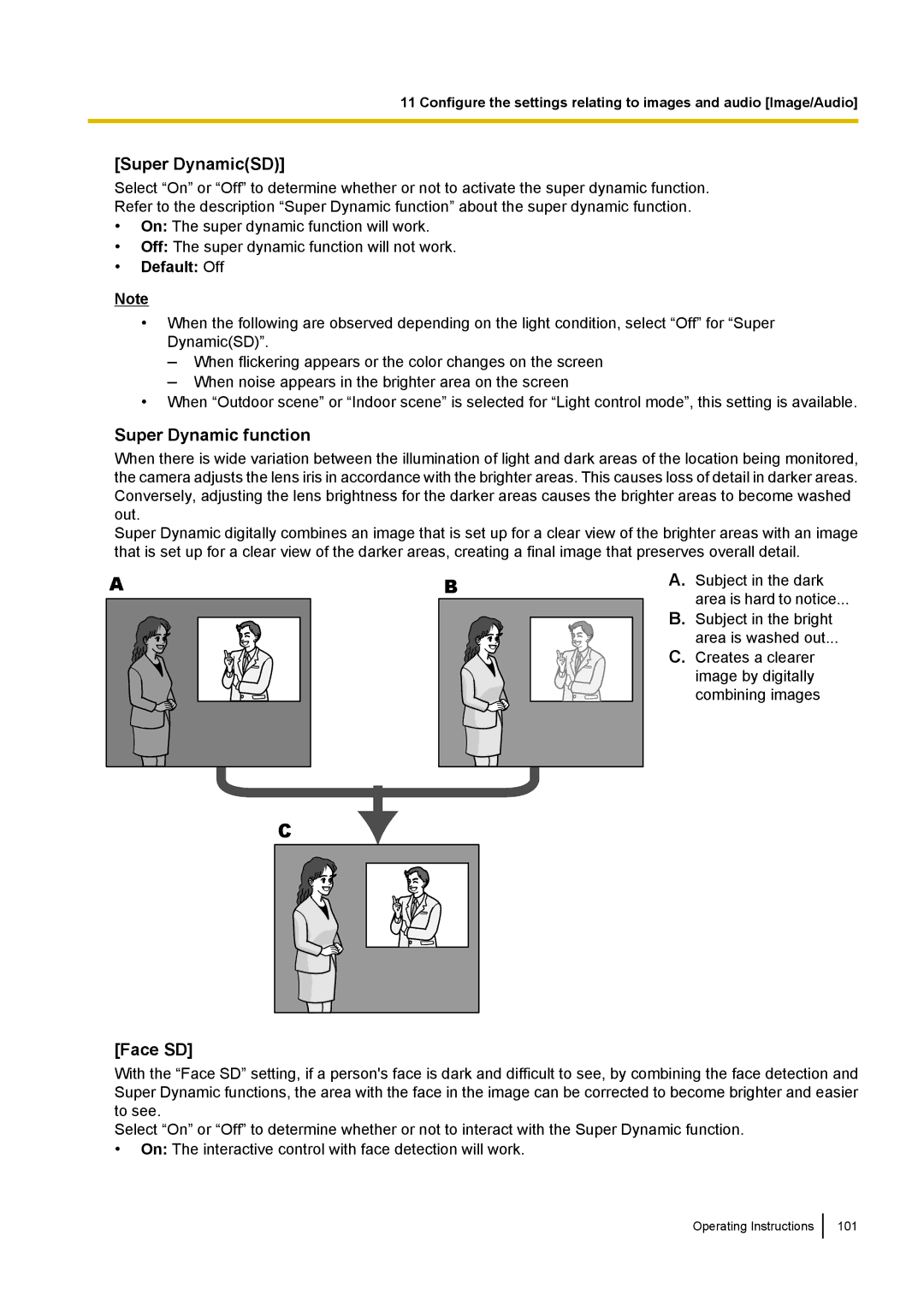 Panasonic WV-SW390, WV-SW170, WV-ST160, WV-SC380 operating instructions Super DynamicSD, Super Dynamic function, Face SD 