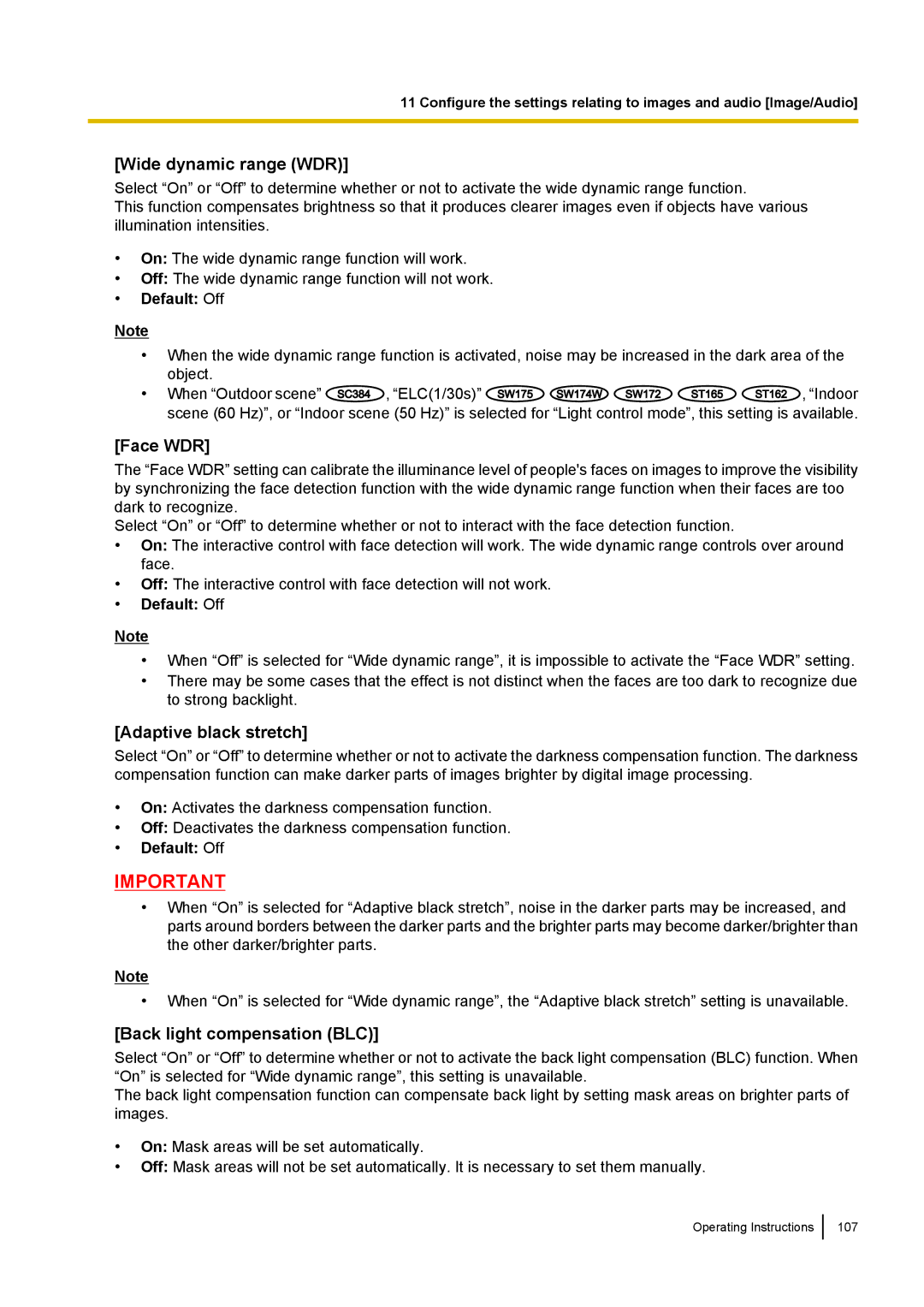 Panasonic WV-SC380, WV-SW170, WV-SW390, WV-ST160 operating instructions Wide dynamic range WDR, Face WDR 