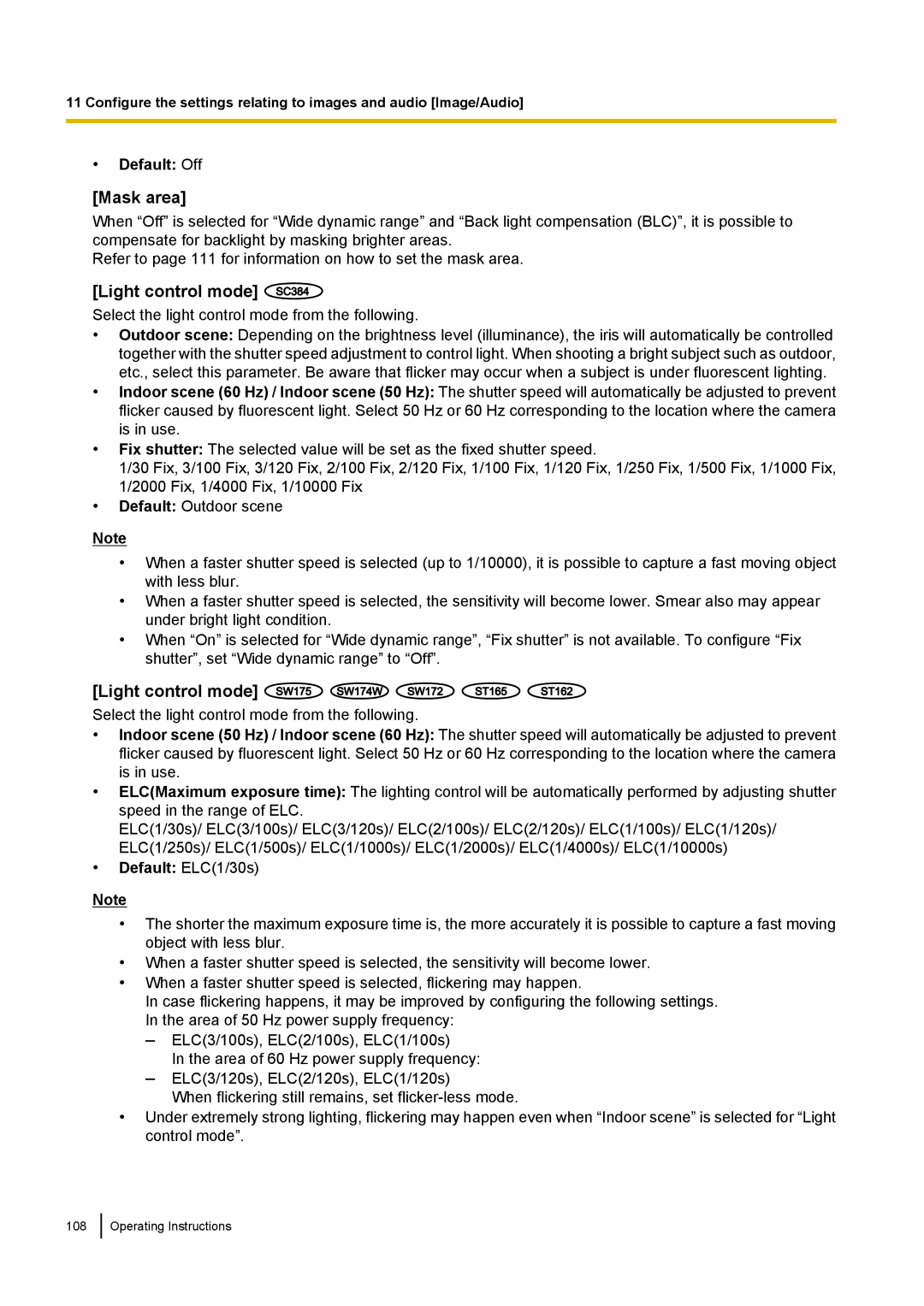 Panasonic WV-SW170, WV-SW390, WV-ST160, WV-SC380 operating instructions Operating Instructions 