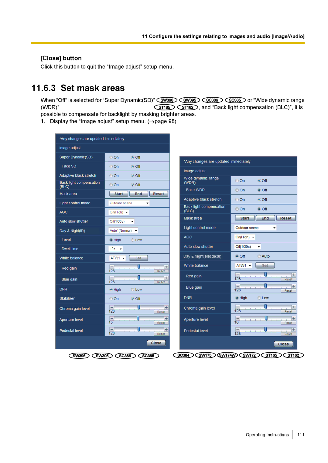 Panasonic WV-SC380, WV-SW170, WV-SW390, WV-ST160 operating instructions Set mask areas 