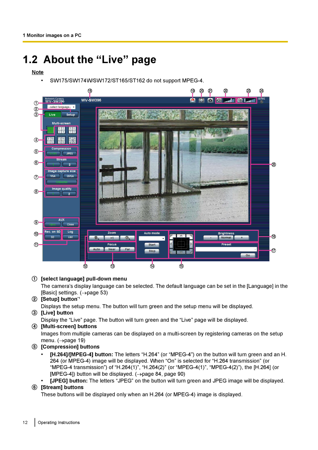 Panasonic WV-SW170, WV-SW390, WV-ST160, WV-SC380 operating instructions About the Live 