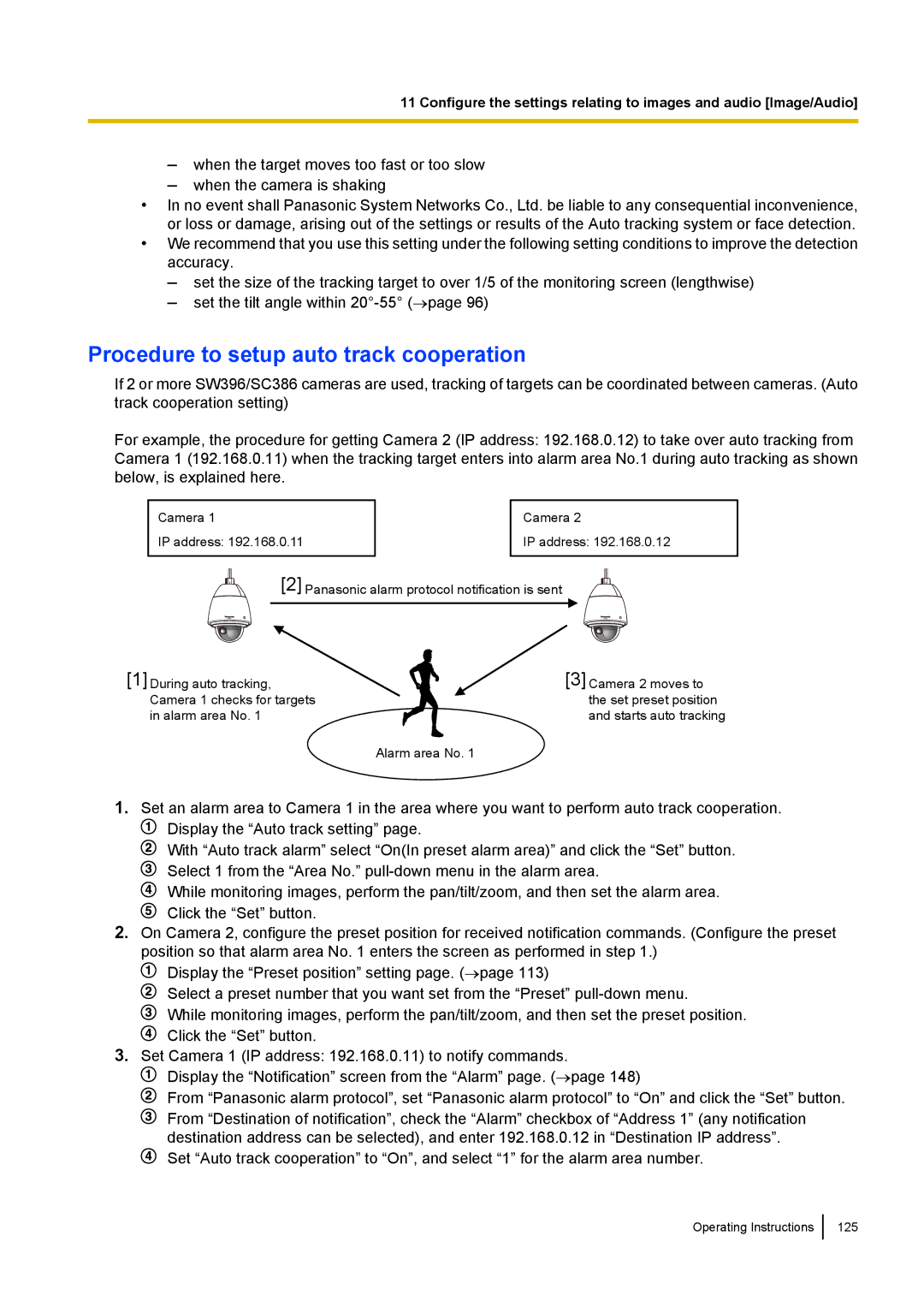 Panasonic WV-SW390, WV-SW170, WV-ST160, WV-SC380 operating instructions Procedure to setup auto track cooperation 