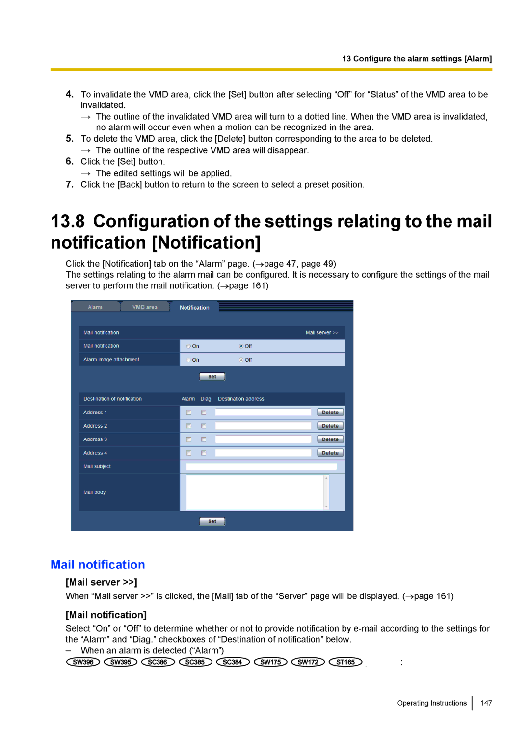 Panasonic WV-SC380, WV-SW170, WV-SW390, WV-ST160 operating instructions Mail notification, Mail server 