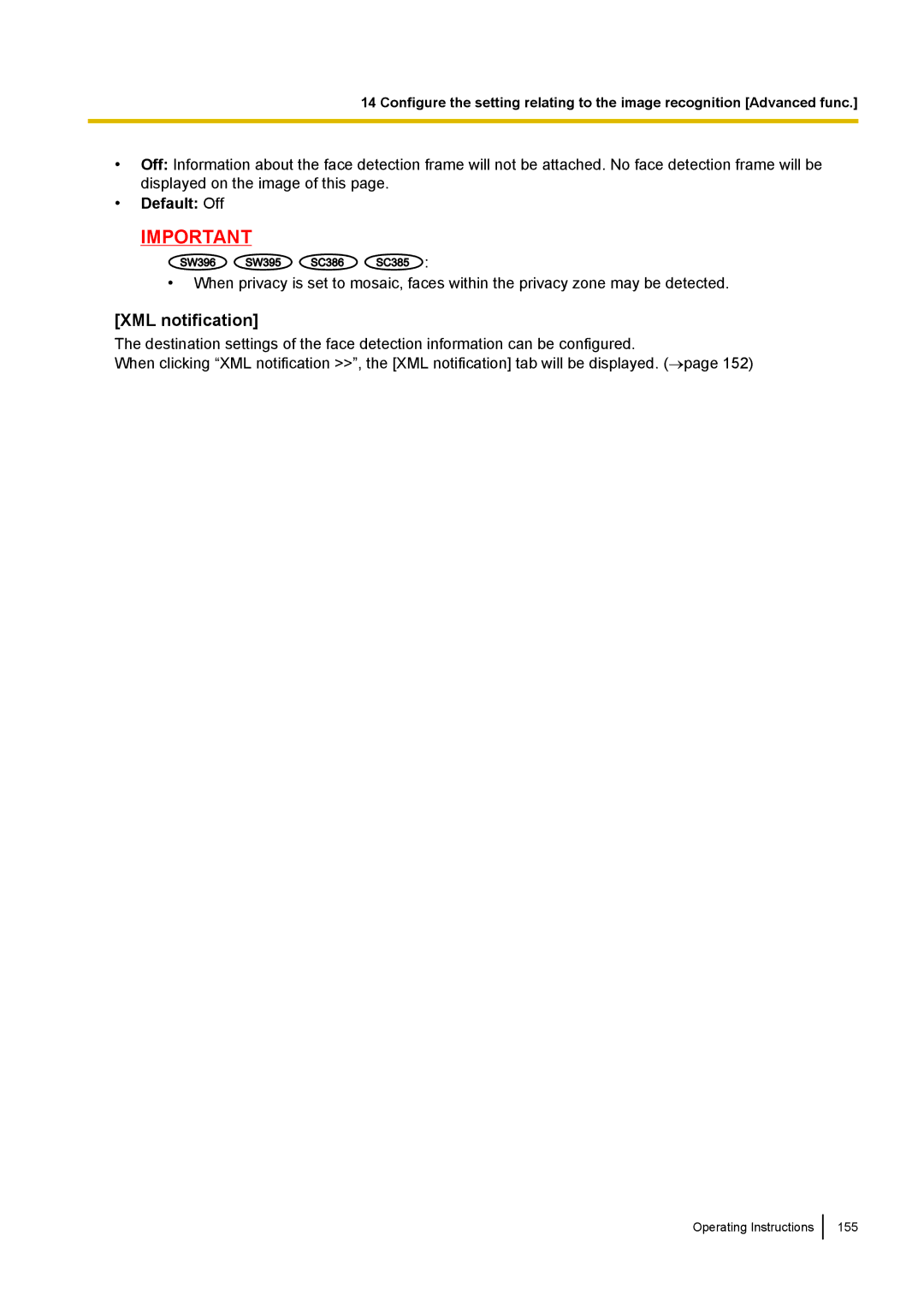 Panasonic WV-SC380, WV-SW170, WV-SW390, WV-ST160 operating instructions Operating Instructions 155 