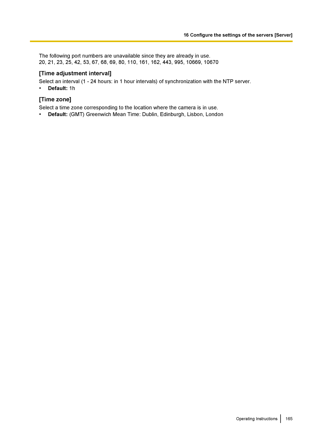 Panasonic WV-SW390, WV-SW170, WV-ST160, WV-SC380 operating instructions Time adjustment interval, Time zone, Default 1h 