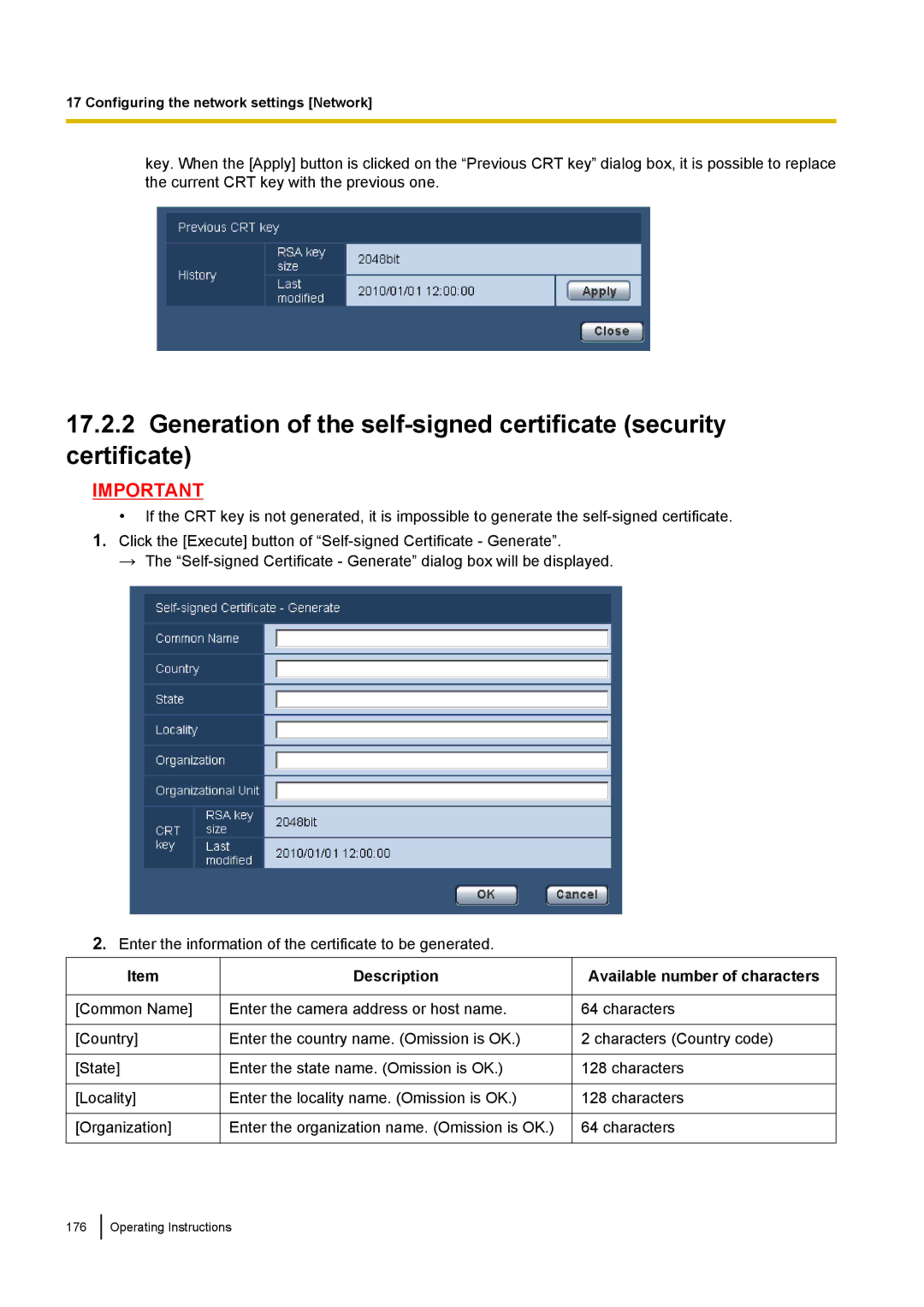 Panasonic WV-SW170, WV-SW390, WV-ST160, WV-SC380 operating instructions Description, Available number of characters 