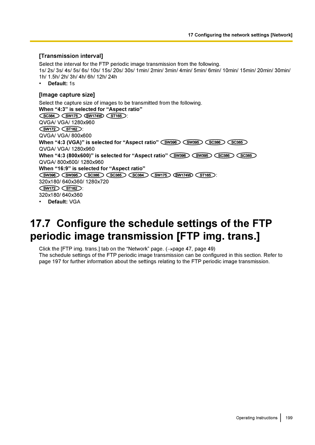 Panasonic WV-SC380, WV-SW170, WV-SW390, WV-ST160 operating instructions Transmission interval, Default 1s 