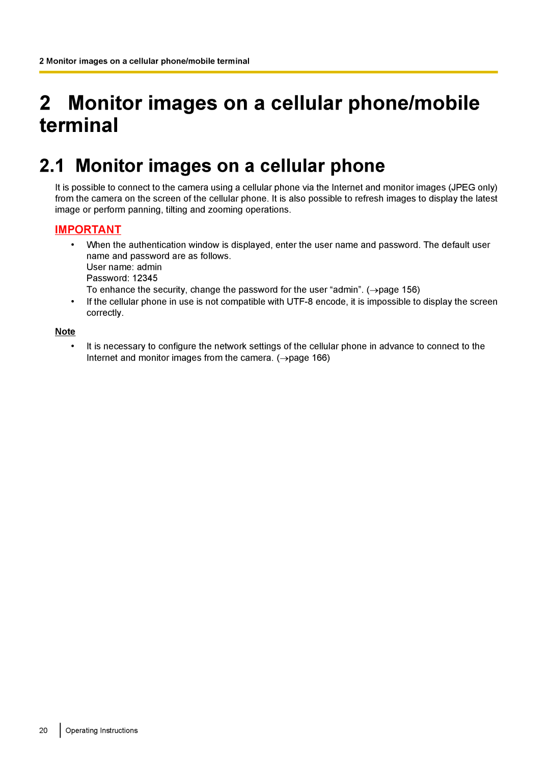 Panasonic WV-SW170, WV-SW390, WV-ST160, WV-SC380 operating instructions Monitor images on a cellular phone/mobile terminal 