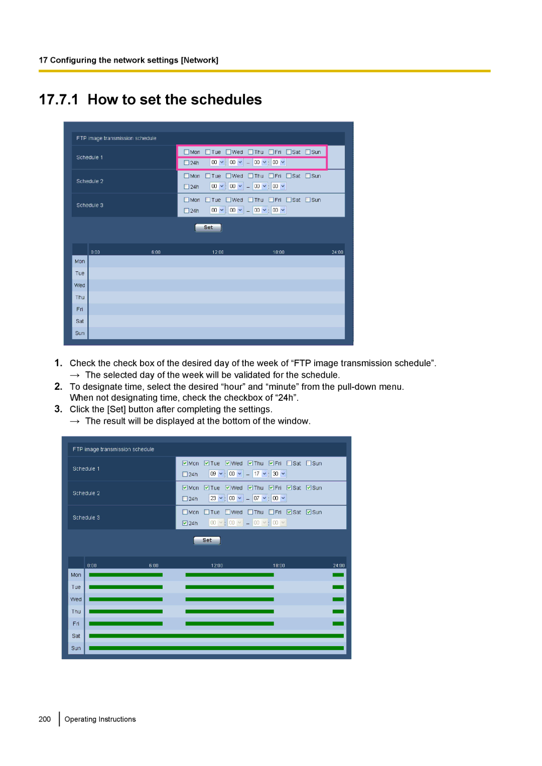 Panasonic WV-SW170, WV-SW390, WV-ST160, WV-SC380 operating instructions How to set the schedules 