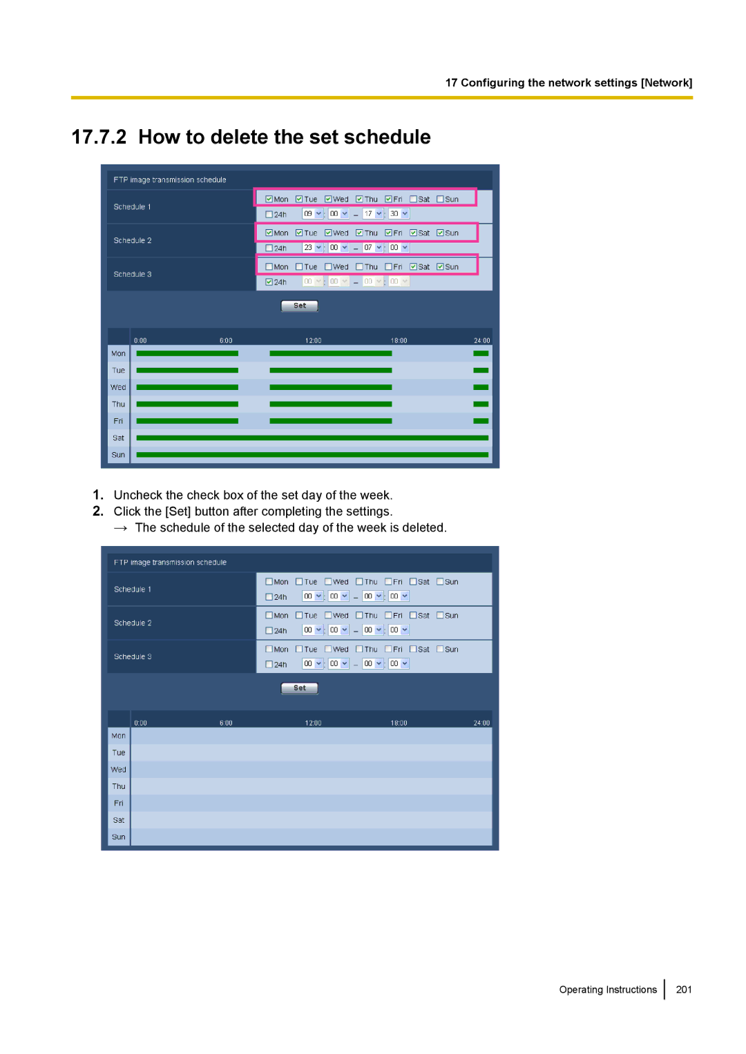 Panasonic WV-SW390, WV-SW170, WV-ST160, WV-SC380 operating instructions How to delete the set schedule 