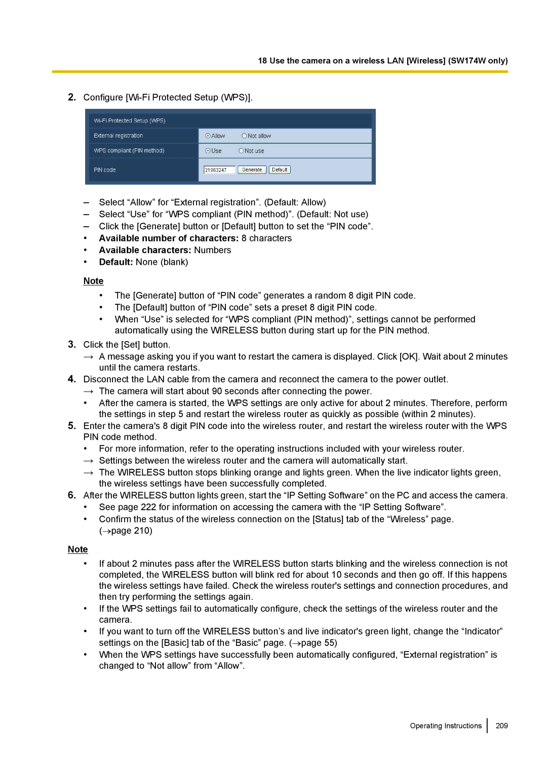 Panasonic WV-SW390, WV-SW170, WV-ST160, WV-SC380 operating instructions Operating Instructions 209 