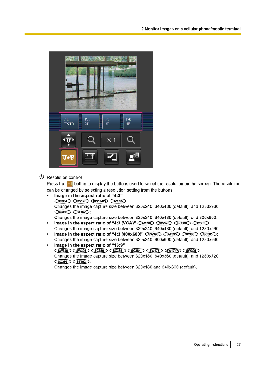 Panasonic WV-SC380, WV-SW170, WV-SW390, WV-ST160 operating instructions Image in the aspect ratio of 43 VGA 