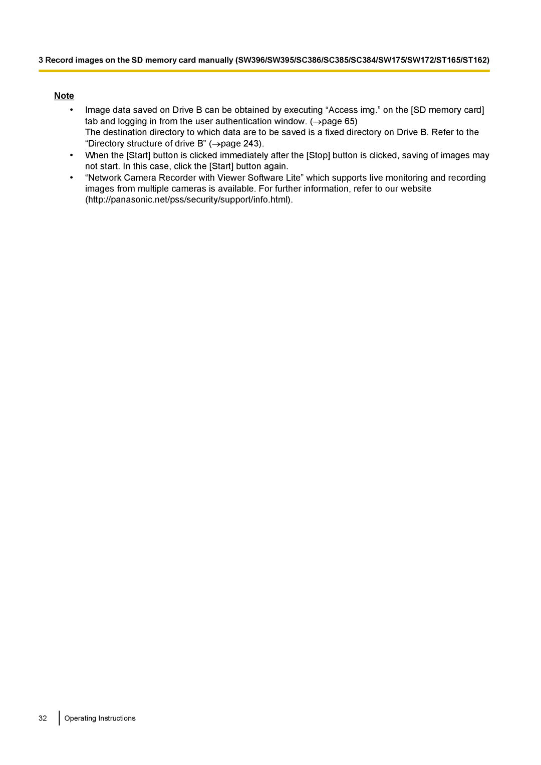 Panasonic WV-SW170, WV-SW390, WV-ST160, WV-SC380 operating instructions Operating Instructions 