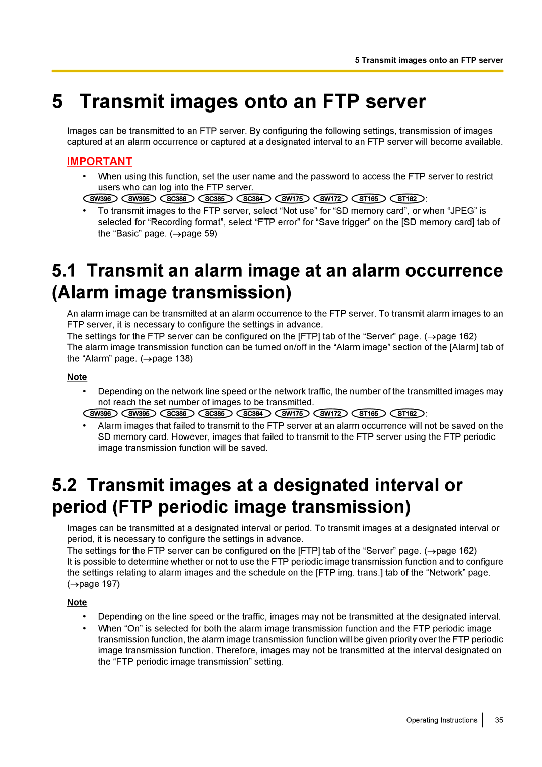 Panasonic WV-SC380, WV-SW170, WV-SW390, WV-ST160 operating instructions Transmit images onto an FTP server 