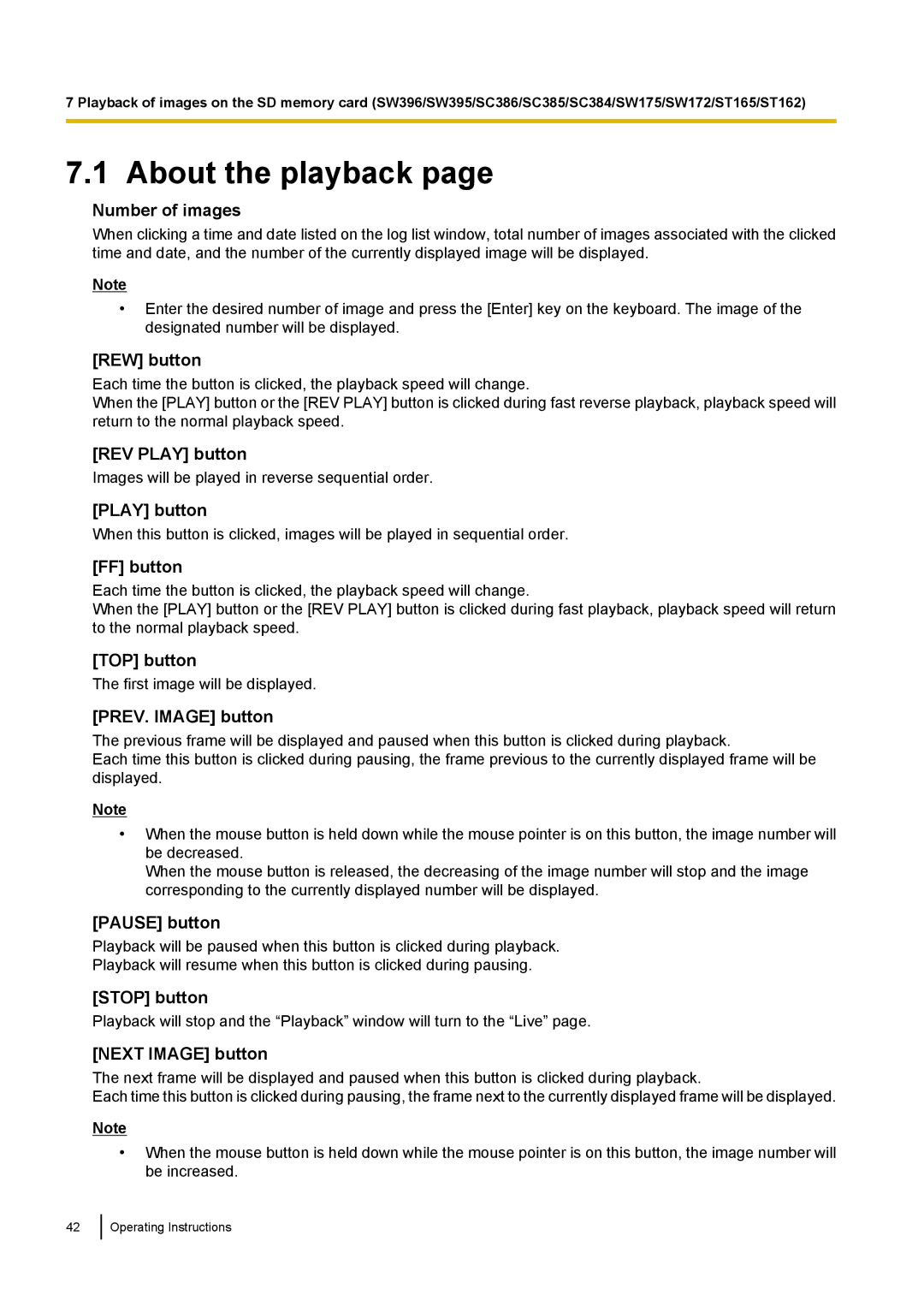 Panasonic WV-ST160, WV-SW170, WV-SW390, WV-SC380 operating instructions About the playback 