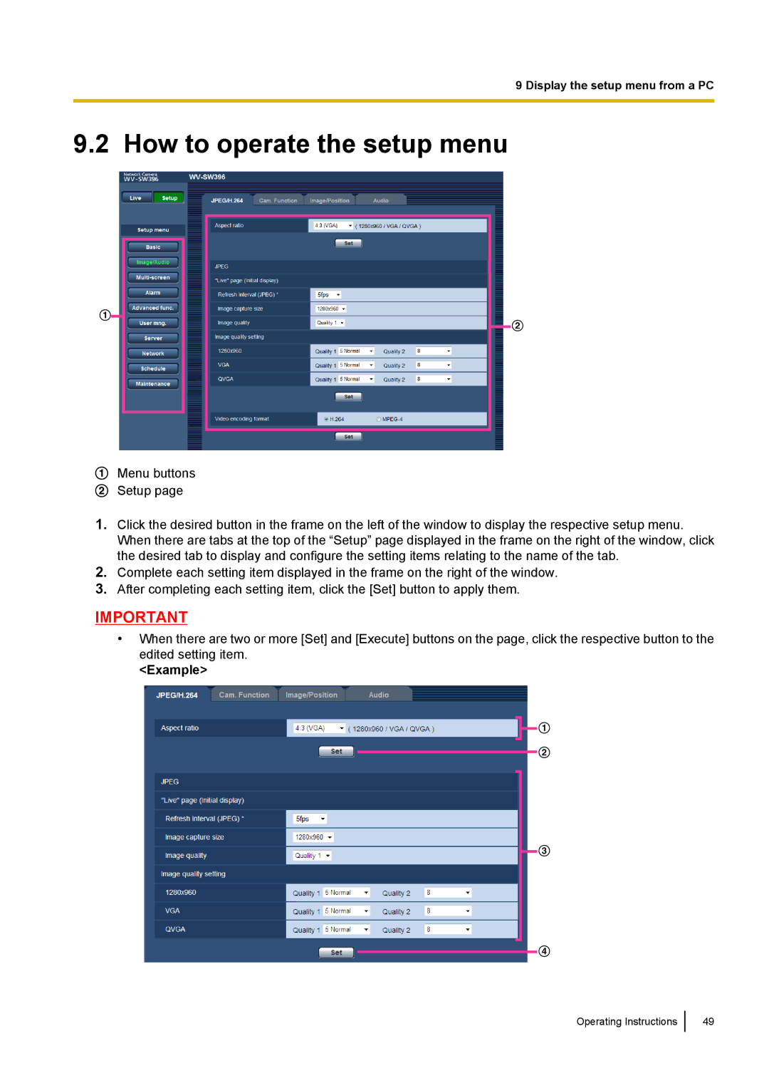 Panasonic WV-SW390, WV-SW170, WV-ST160, WV-SC380 operating instructions How to operate the setup menu, Example 