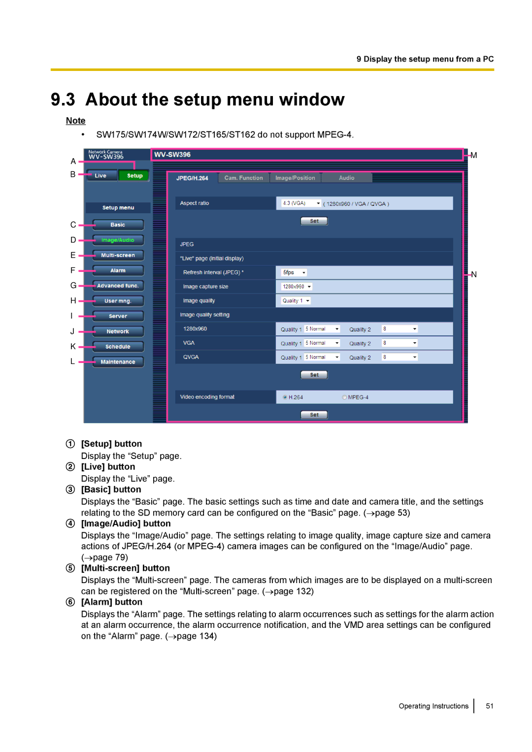 Panasonic WV-SC380, WV-SW170, WV-SW390, WV-ST160 operating instructions About the setup menu window 