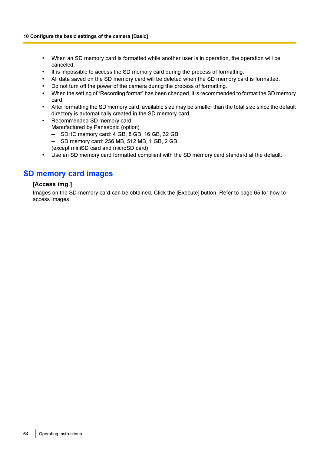 Panasonic WV-SW170, WV-SW390, WV-ST160, WV-SC380 operating instructions SD memory card images, Access img 