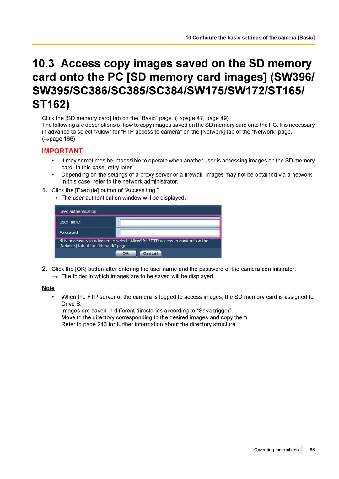 Panasonic WV-SW390, WV-SW170, WV-ST160, WV-SC380 operating instructions Configure the basic settings of the camera Basic 