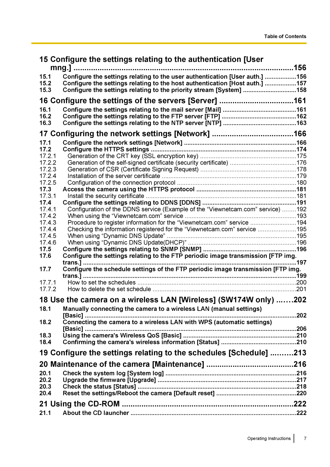 Panasonic WV-SC380 15.1, 156, 15.2, 157, 15.3, 158, 16.1, 161, 16.2, 162, 16.3, 163, 17.1, 166, 17.2, 174, 17.3, 181, 17.4 