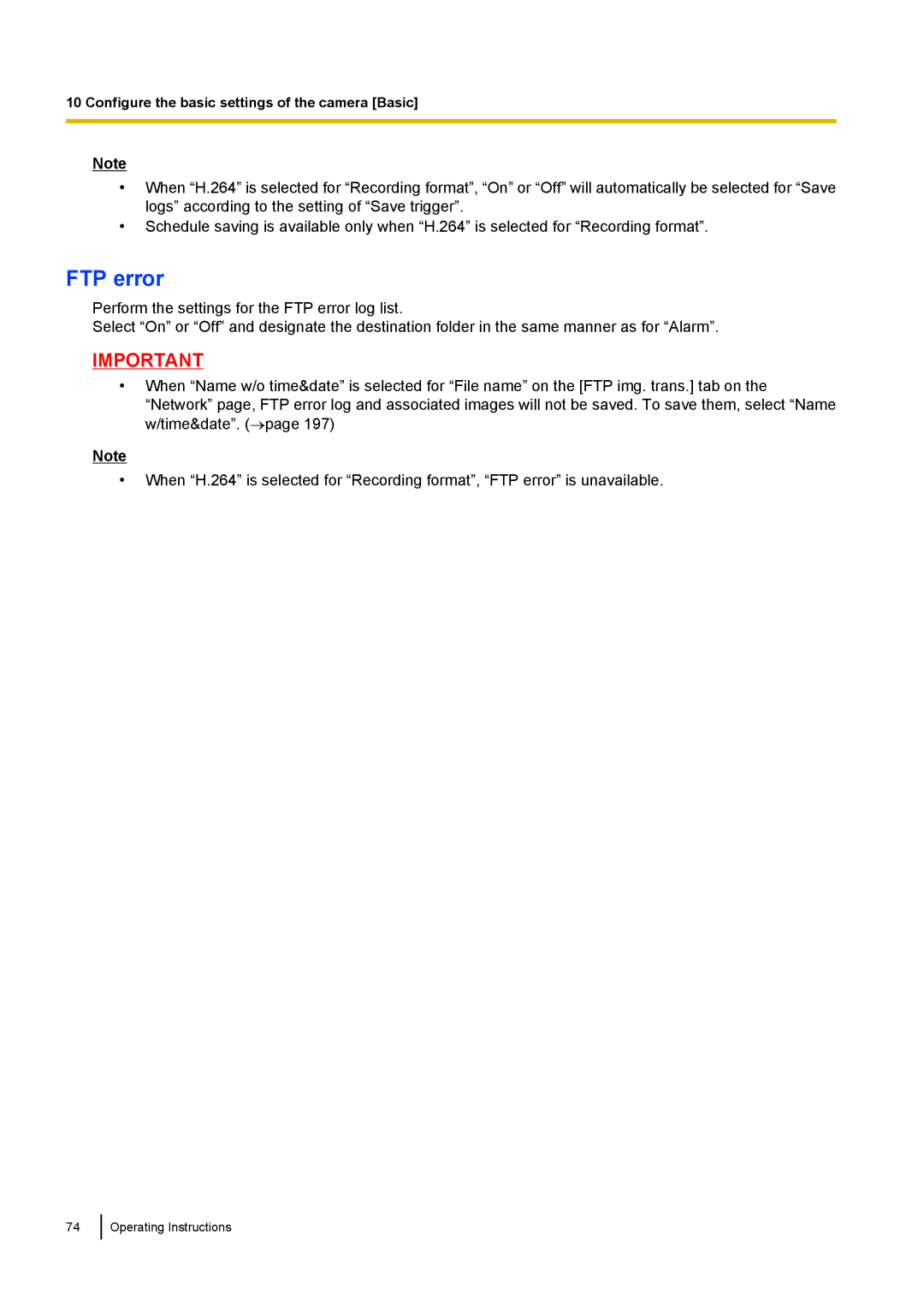 Panasonic WV-ST160, WV-SW170, WV-SW390, WV-SC380 operating instructions FTP error 