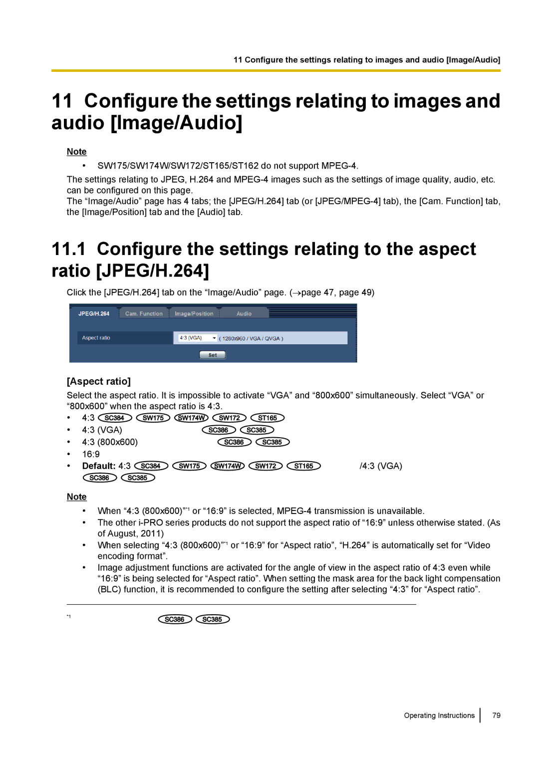 Panasonic WV-SC380, WV-SW170, WV-SW390, WV-ST160 operating instructions Aspect ratio, Default 