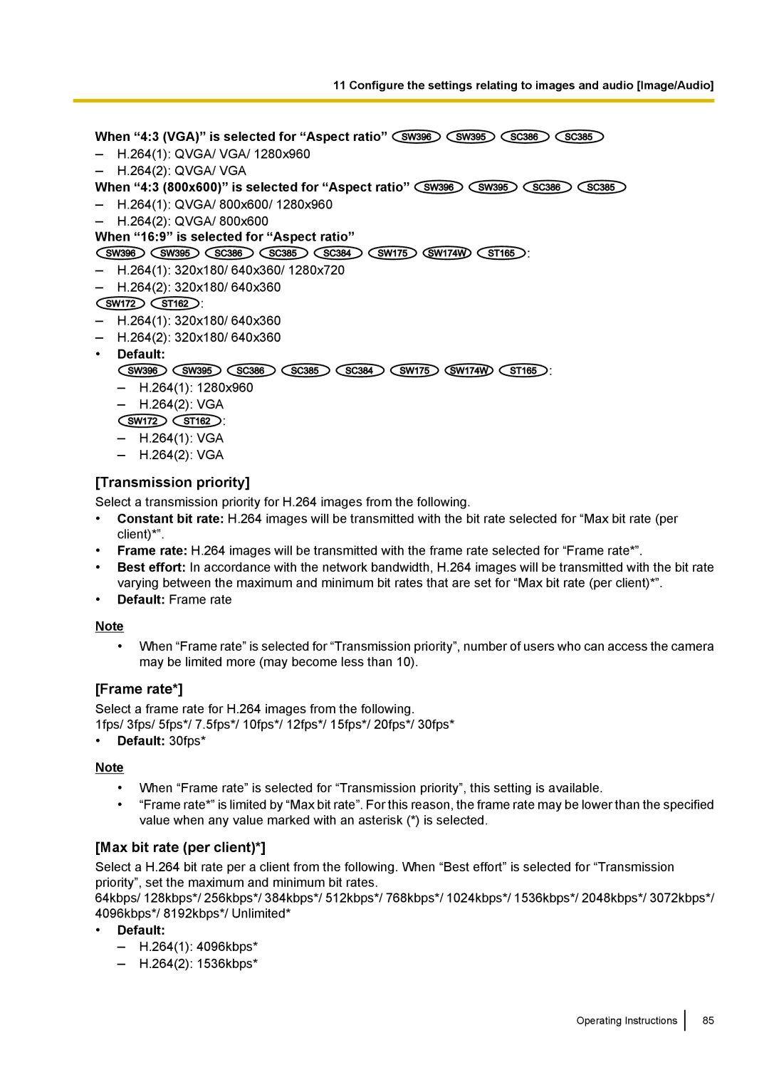 Panasonic WV-SW390, WV-SW170, WV-ST160, WV-SC380 operating instructions Transmission priority, Max bit rate per client 