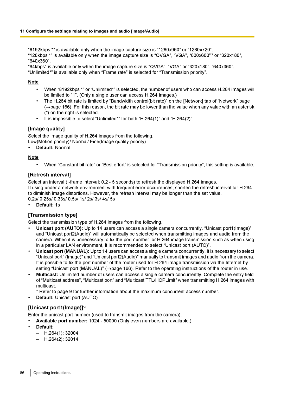 Panasonic WV-ST160, WV-SW170, WV-SW390, WV-SC380 operating instructions Transmission type, Unicast port1Image*2 