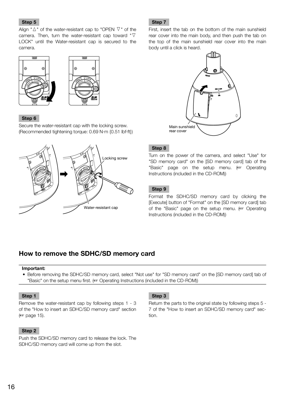 Panasonic WV-SW396E, WV-SW395E manual How to remove the SDHC/SD memory card 