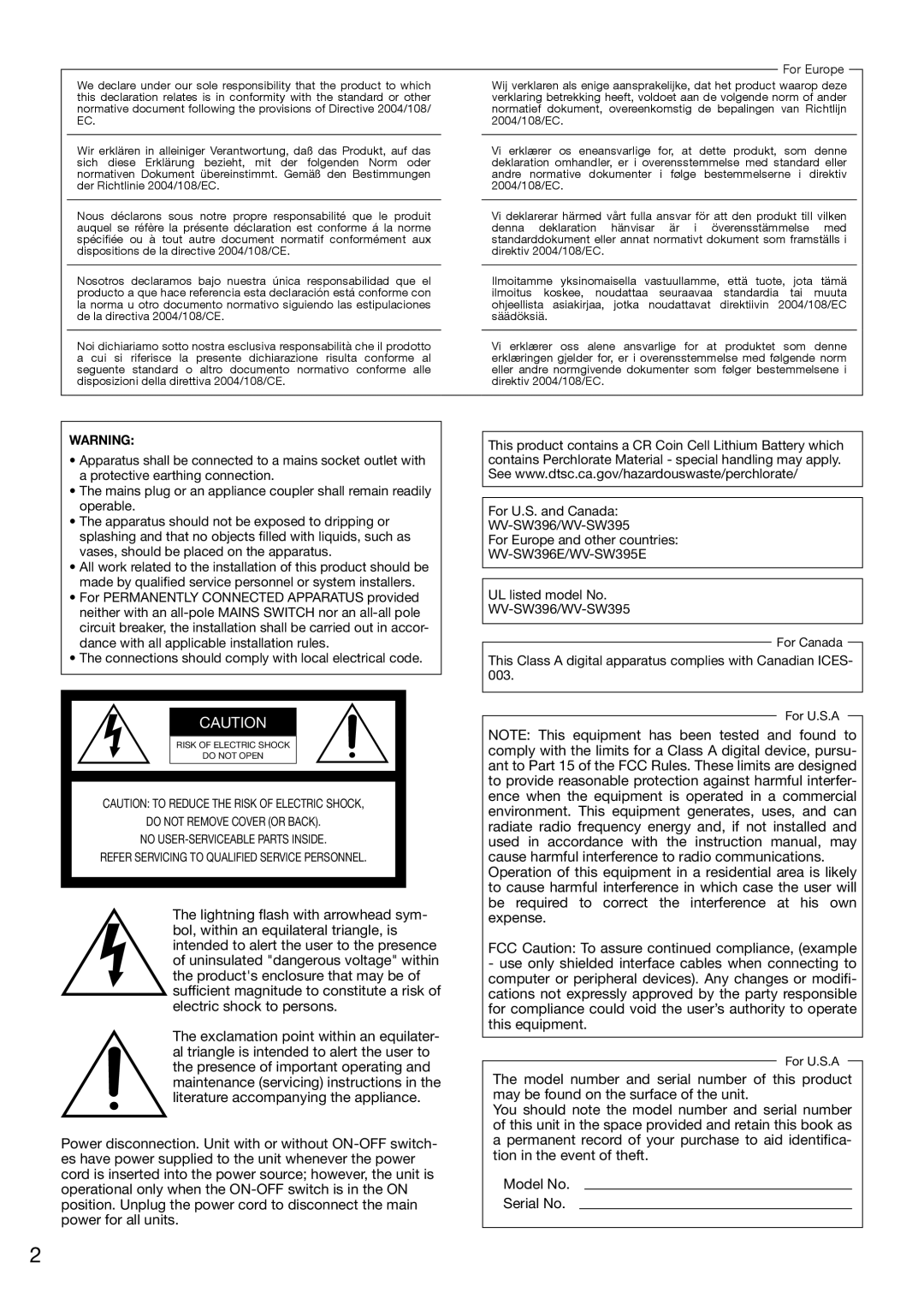 Panasonic manual WV-SW396E/WV-SW395E 