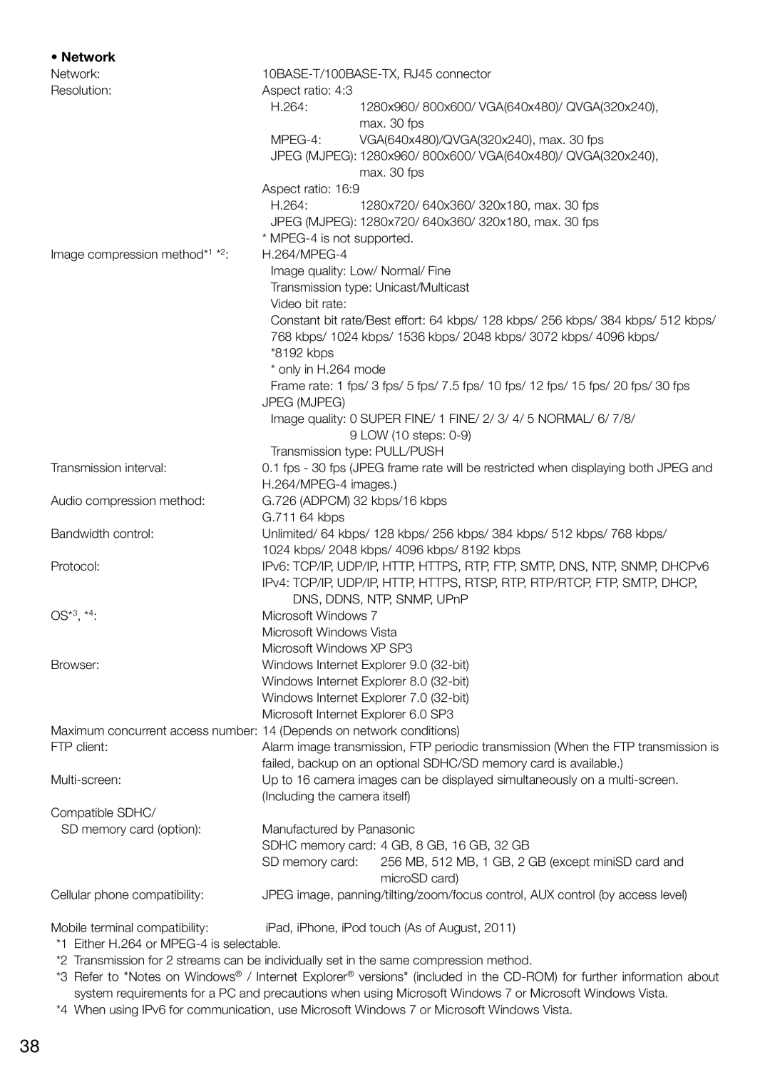 Panasonic WV-SW396E, WV-SW395E manual Network 