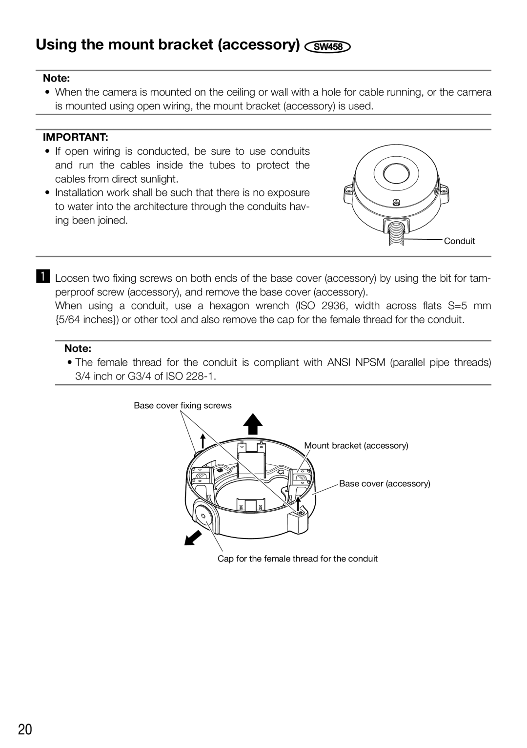 Panasonic WV-SW458E, WV-SW458ME installation instructions Using the mount bracket accessory SW458 